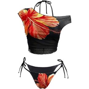 Verdusa Women's 3 Piece Boho Floral Halter Bikini Set Cheeky Swimsuits with Cover Up Top Hawaiian Outfits in Kuwait