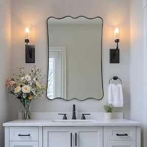 ANDY STAR 24x36 Wavy Rectangle Bathroom Mirror, Matte Black Scalloped Mirror with Curved Design, Irregular Wall Mirror for Vanity, Powder Room, Wall Decor, Stainless Steel Frame, Anti-Rust in Kuwait