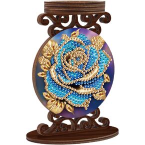 Diamond Art Painting Candlestick Holder Kits, Blue Rose DIY Shaped Crystal Diamond Art Painting, Woodiness Candle Holder for AromaRelax & Home Decor, Christmas Halloween Ornaments (Double-Sided) in Kuwait