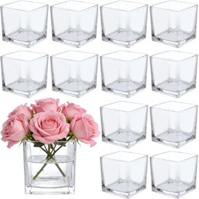 12 Pack 3 x 3 x 3 Inch Square Glass Vases, Clear Square Vases for Centerpieces, Glass Cube Flower Vases Short Vases for Candle Holder Events Wedding Party Home Decoration in Kuwait