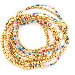 8PCS Colorful Gold Beaded Bracelets for Women Handmade Boho Stretch Stackable Colorful Gold Plated Ball Seed Beads Bracelet Stack Trendy Jewelry Set Prom Friendship Gift in Kuwait