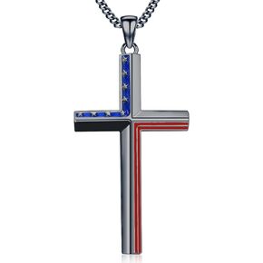 قلادة صليب العلم الأمريكي من الفضة الإسترليني عيار 925 مع سلسلة من الفولاذ المقاوم للصدأ مقاس 22+2 بوصة in Kuwait