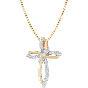 Diamond Cross Necklace 1/10 CTTW Natural Diamonds in Sterling Silver or Yellow Gold Plated Silver - 18 Inch Chain in Kuwait