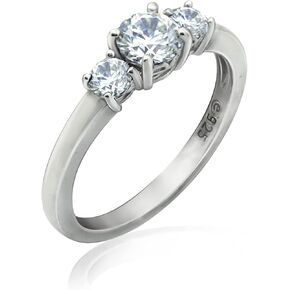 Amazon Essentials Platinum-Plated Sterling Silver Round 3-Stone Ring made with Infinite Elements Cubic Zirconia (1 cttw), Size 8, (previously Amazon Collection) in Kuwait