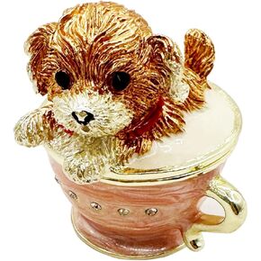 Teacup Puppy Trinket Box Enameled Golden Accent, Hinged Jewelry Storage, Cute Home Decor & Gift for Dog Lovers in Kuwait