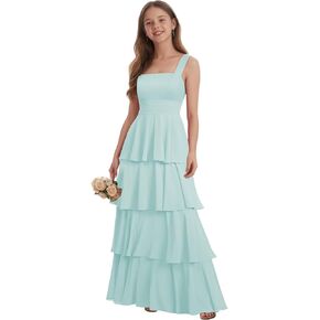 فساتين وصيفة الشرف للصغار من الشيفون المتدرج للفتيات المراهقات فستان طويل لفتاة الزهور بأشرطة سباغيتي للفتيات في الحفلة الراقصة in Kuwait