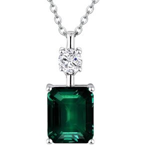 EcoGems Lab Grown Gemstone & Diamond Pendant Necklace – Emerald Cut, 18K White Gold Plated Silver – 16/18 Inch Adjustable Chain – Color Options – Gift Box in Kuwait