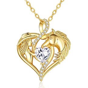 14K Gold Horse and Cowgirl Necklace for Women,Heart Birthstone Pendant,Western Cowgirl Jewelry Valentine's Day Birthday Gifts for Equestrian Enthusiast and Country Style Lovers in Saudi Arabia