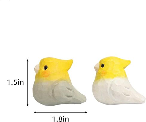 زوج واحد من تماثيل الكوكاتيل الخشبية المصنوعة يدويًا - منحوتات ببغاء منحوتة مقاس 1.8 سم، ديكور لطيف لطيور الببغاء للرف أو المكتب أو الهدية أو العرض المنزلي in Kuwait