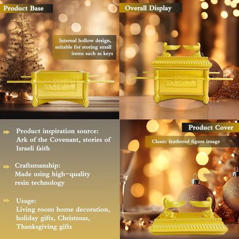 تابوت العهد نموذج تابوت العهد طبق الاصل تمثال راتنج الذهب مع محتويات شهادة يهودية يهودية إسرائيل منضدية ديكور تابوت العهد تمثال طبق الاصل in Kuwait