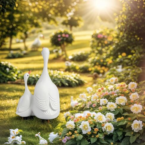 Garden Goose Statue with Gosling, Elegant Resin Figurine for Outdoor Lawn and Yard Decor, One Silly Goose Birthday Decorations, Hand-Painted for Mothers in Saudi Arabia