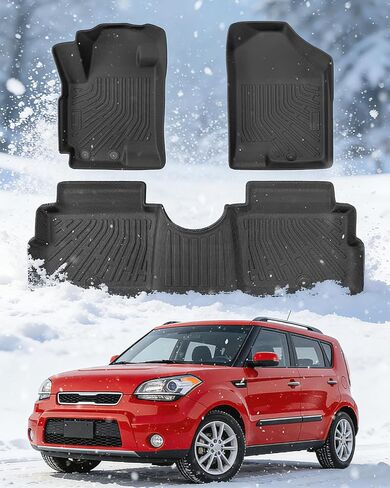 DiffCar® لسجادات أرضية كيا سول: 2010 2011 2012 2013 | ملحقات السيارة الملائمة لجميع الأحوال الجوية للحماية الداخلية لكيا سول | TPE صندوق مطاطي للسيارة الصف الأمامي والخلفي سجادة أرضية 3 قطع باللون الأسود in Saudi Arabia