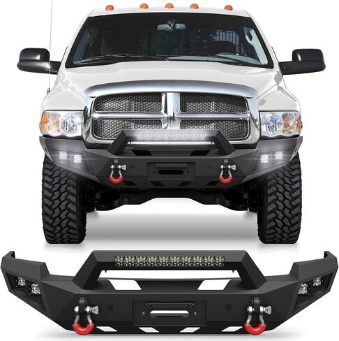 Front & Rear Bumper Fit for Dodge Ram 2500 3500 2010-2018, Pickup Truck Bumper Black with Winch Plate, D-ring and Lights (Compatible with Dodge Ram 2500/3500 2010-2018) in Kuwait