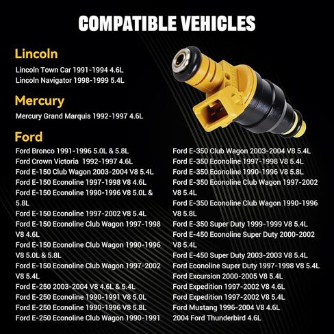 Muge Racing 8Pcs Fuel Injectors Compatible with Ford E150 E250 E350 F150 F250 F350 Mustang, Lincoln Navigator, Mercury Grand Marquis|4.6L 5.0L 5.4L 5.8L V8 -Replace 280150943, 0280150939, 0280150909 in Saudi Arabia