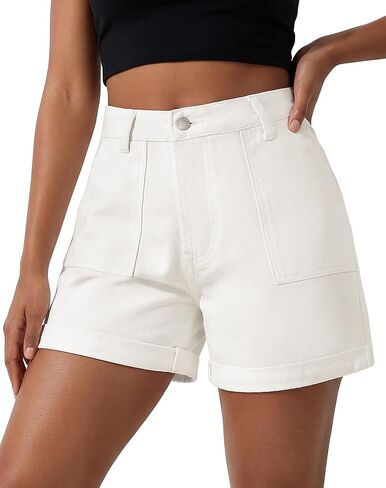 roswear Women's Jean Shorts Stretch Baggy with Cuffed Hem Large Pockets in Saudi Arabia