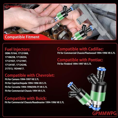 8Pcs Fuel Injectors FJ164 Compatible with Chevrolet Impala/Camaro/Corvette/Caprice 1994-1996, for Commercial Chassis 1994/Buick Roadmaster 1994-1996/Pontiac Firebird 1994-1997, V8 5.7L in Saudi Arabia