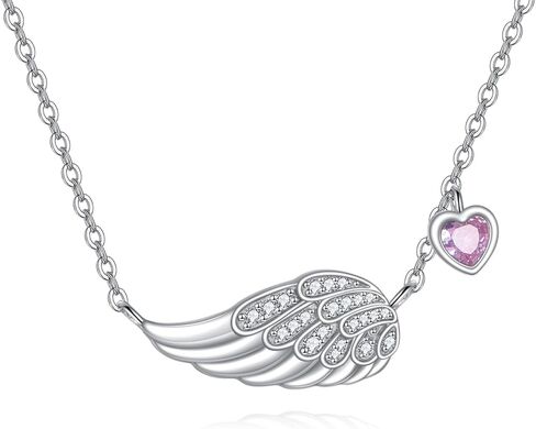 TIGER RIDER Valentines Day Angel Wings Necklace 925 Sterling Silver Guardian Angel Wings Pendant Necklace Birthstone Necklace for Women Christmas Jewelry Valentine's Gifts in Saudi Arabia