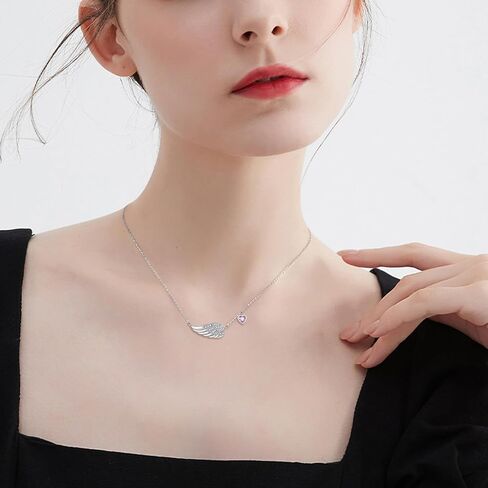 TIGER RIDER Valentines Day Angel Wings Necklace 925 Sterling Silver Guardian Angel Wings Pendant Necklace Birthstone Necklace for Women Christmas Jewelry Valentine's Gifts in Saudi Arabia