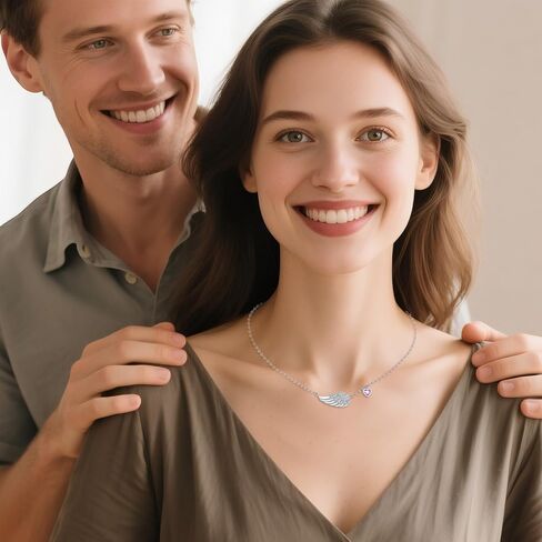 TIGER RIDER Valentines Day Angel Wings Necklace 925 Sterling Silver Guardian Angel Wings Pendant Necklace Birthstone Necklace for Women Christmas Jewelry Valentine's Gifts in Saudi Arabia