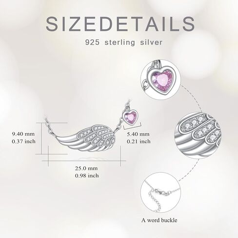 TIGER RIDER Valentines Day Angel Wings Necklace 925 Sterling Silver Guardian Angel Wings Pendant Necklace Birthstone Necklace for Women Christmas Jewelry Valentine's Gifts in Saudi Arabia