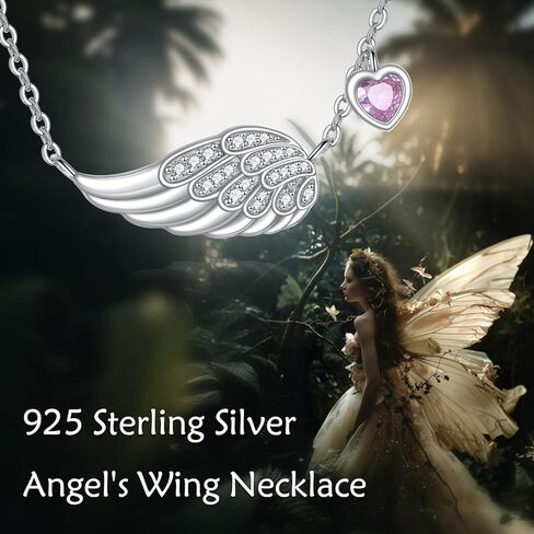TIGER RIDER Valentines Day Angel Wings Necklace 925 Sterling Silver Guardian Angel Wings Pendant Necklace Birthstone Necklace for Women Christmas Jewelry Valentine's Gifts in Saudi Arabia