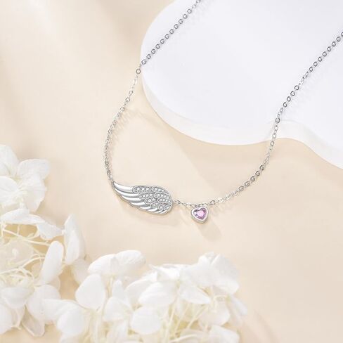 TIGER RIDER Valentines Day Angel Wings Necklace 925 Sterling Silver Guardian Angel Wings Pendant Necklace Birthstone Necklace for Women Christmas Jewelry Valentine's Gifts in Saudi Arabia