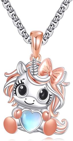 Fox/Bunny/Bat/Elephant/Unicorn Necklace 925 Sterling Silver Cute Animal With Heart Moonstone Cubic Zircon Pendant Necklace For Women Animal Jewelry Gifts in Saudi Arabia