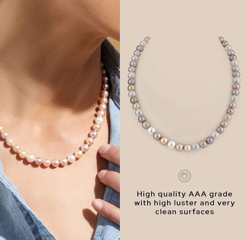 The Pearl Source 8.0-8.5mm Freshwater Pearl Necklace for Women - Pearl Strand Necklace | Multi-Color in 20" Length Pearl Necklace with Genuine Cultured Pearls in Saudi Arabia