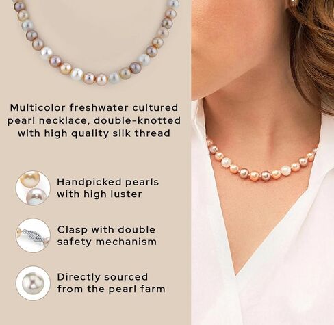 The Pearl Source 8.0-8.5mm Freshwater Pearl Necklace for Women - Pearl Strand Necklace | Multi-Color in 20" Length Pearl Necklace with Genuine Cultured Pearls in Saudi Arabia