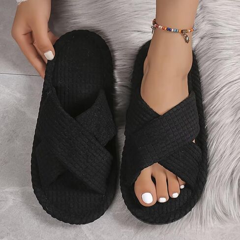 Slippers for Women Memory Foam House Bedroom Corduroy Crossbands Open Toe Slides Sandals Shoes in Saudi Arabia