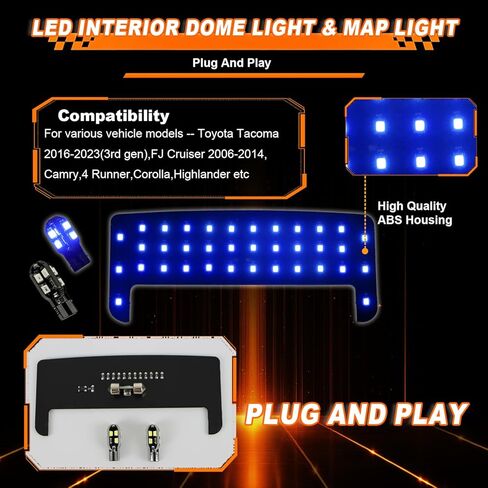 LED Cab Interior Light Kit Reading Lamp - 6000K Super Bright Map Light+Dome Light for Toyota Tacoma 2016-2023 3rd Gen,FJ Cruiser,4Runner,Camry,RAV4,Prius,Highlander (Blue LED) in Kuwait