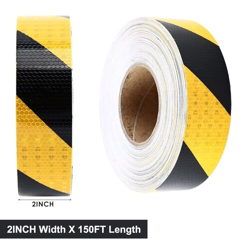 DasMarine 2 Inch X 30 FT Black Yellow Reflective Hazard Safety Warning Caution Tape, Strong Adhesive Reflective Tape Outdoor Waterproof Reflector Conspicuity Tape for Trailer (2'' Width *30FT Length) in Kuwait