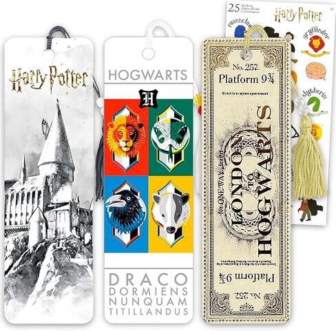 Harry Potter Bookmark Set - Bundle with 3 Bookmarks Featuring Book Covers, Hogwarts Castle, More Plus Stickers | Harry Potter School Supplies for Boys Girls Kids in Saudi Arabia