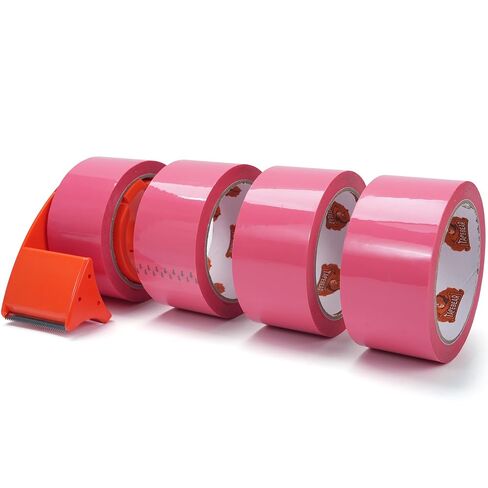 شريط تعبئة وردي من TAPEBEAR مع موزع، شريط تغليف 1.88 بوصة × 60 ياردة، 4 بكرات إعادة تعبئة شريط متحرك زخرفي لطيف للصناديق والشحن والختم in Kuwait