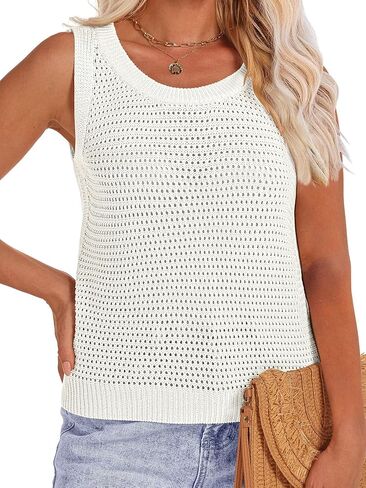 Womens Crochet Tank Tops Sleeveless Summer Knit Crop Tops Crewneck Hollow Out Sweater Vest in Saudi Arabia