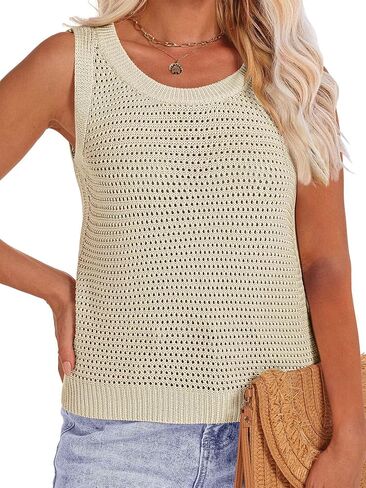 المرأة الكروشيه تانك القمم بلا أكمام الصيف متماسكة المحاصيل القمم Crewneck الجوف خارج سترة سترة in Kuwait