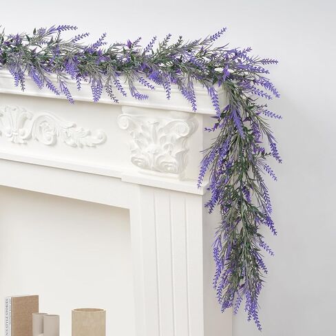 Spring Summer Lavender Garland, 6Ft Purple Lavender Artificial Garland, All Year Lavender Garlands for Farmhouse Wedding Mantle Arch Porch Stair Table Indoor Door Home Decor (1) in Saudi Arabia