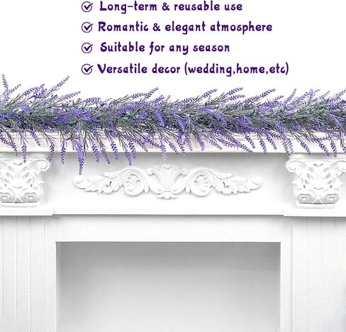 Spring Summer Lavender Garland, 6Ft Purple Lavender Artificial Garland, All Year Lavender Garlands for Farmhouse Wedding Mantle Arch Porch Stair Table Indoor Door Home Decor (1) in Saudi Arabia
