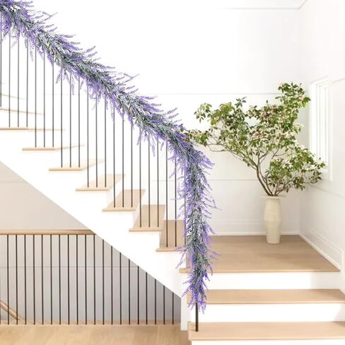 Spring Summer Lavender Garland, 6Ft Purple Lavender Artificial Garland, All Year Lavender Garlands for Farmhouse Wedding Mantle Arch Porch Stair Table Indoor Door Home Decor (1) in Saudi Arabia