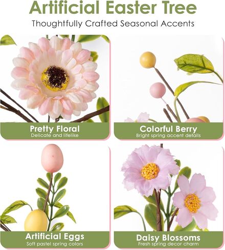 زينة عيد الفصح شجرة عيد الفصح المضاءة مسبقًا، شجرة بيض عيد الفصح على الطاولة مقاس 45.72 سم مع 30 مصباح LED ومؤقت، ديكور زنبركي يعمل بالبطارية لرف المطبخ على رف الطاولة in Kuwait