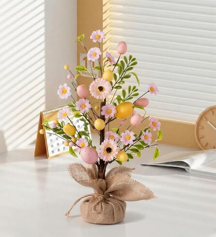 زينة عيد الفصح شجرة عيد الفصح المضاءة مسبقًا، شجرة بيض عيد الفصح على الطاولة مقاس 45.72 سم مع 30 مصباح LED ومؤقت، ديكور زنبركي يعمل بالبطارية لرف المطبخ على رف الطاولة in Kuwait