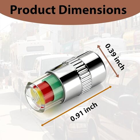 Car Tire Pressure Monitor Valve Stem Caps, 2.2Bar 32-to-35 PSI Universal Tire Safety Caps with 3-Color Eye Alert Sensor Indicator (Silver) in Kuwait