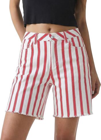Luvamia شورت جينز مخطط للنساء عالي الخصر عصري صيفي Jorts فضفاض ضائقة الخام هيم بسط طويل الدينيم السراويل in Saudi Arabia