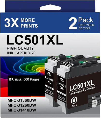 خراطيش حبر HOINKLO LC501 LC501XL لطابعة Brother المتوافقة مع خراطيش حبر Brother LC501 LC 501XL مع طابعة MFC-J1360DW MFC-J1260W MFC-J1410DW (2 أسود) in Kuwait