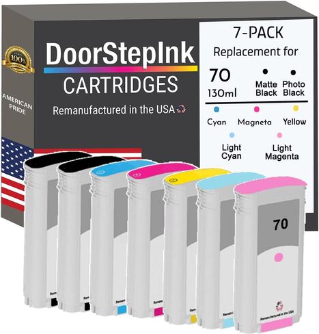 DoorStepInk 70 Matte Black/Photo Black/Cyan/Magenta/Yellow/Light Magenta/Light Cyan Remanufactured Ink Cartridge Replacement for HP 70-Compatible with DesignJet Z2100/Z3100/Z3200-Standard Yield 7-Pack in Saudi Arabia