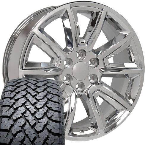 OE Wheels CV73 20 Inch Rims and Tires Fit Tahoe Style 6x139.7 20x8.5 Chrome with Chrome Insert - Hollander 5696 - TS-37 AT 275/55-20 (Set of 4) in Saudi Arabia