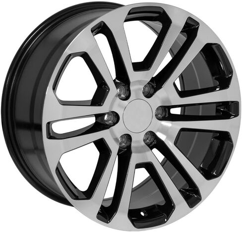 إطارات وإطارات OE Wheels CV99 مقاس 20 بوصة تناسب طراز Sierra 1500 6x139.7 20x9 مصنعة باللون الأسود اللامع - هولاندر 4741 - TS-37 AT 275/55-20 (مجموعة من 4) in Saudi Arabia