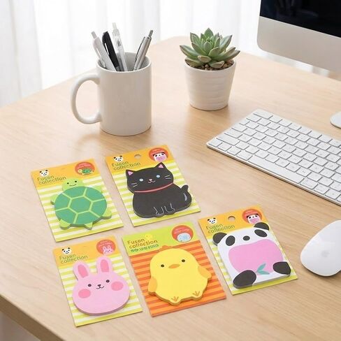24pcs Cute Animal Sticky Notes, Kawaii Self-Adhesive Memo Pads with Panda Frog and Lion Designs, Fun Stationery for Party Favors and Classroom Rewards in Saudi Arabia