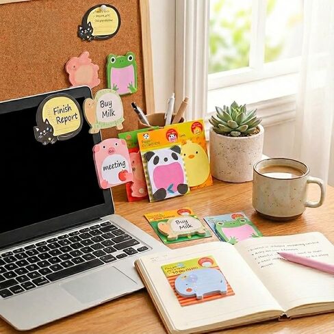 24pcs Cute Animal Sticky Notes, Kawaii Self-Adhesive Memo Pads with Panda Frog and Lion Designs, Fun Stationery for Party Favors and Classroom Rewards in Saudi Arabia