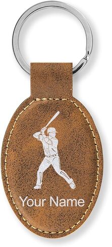 LaserGram Oval Keychain, Baseball Player 2, Personalized Engraving Included (Black with Silver) in Saudi Arabia